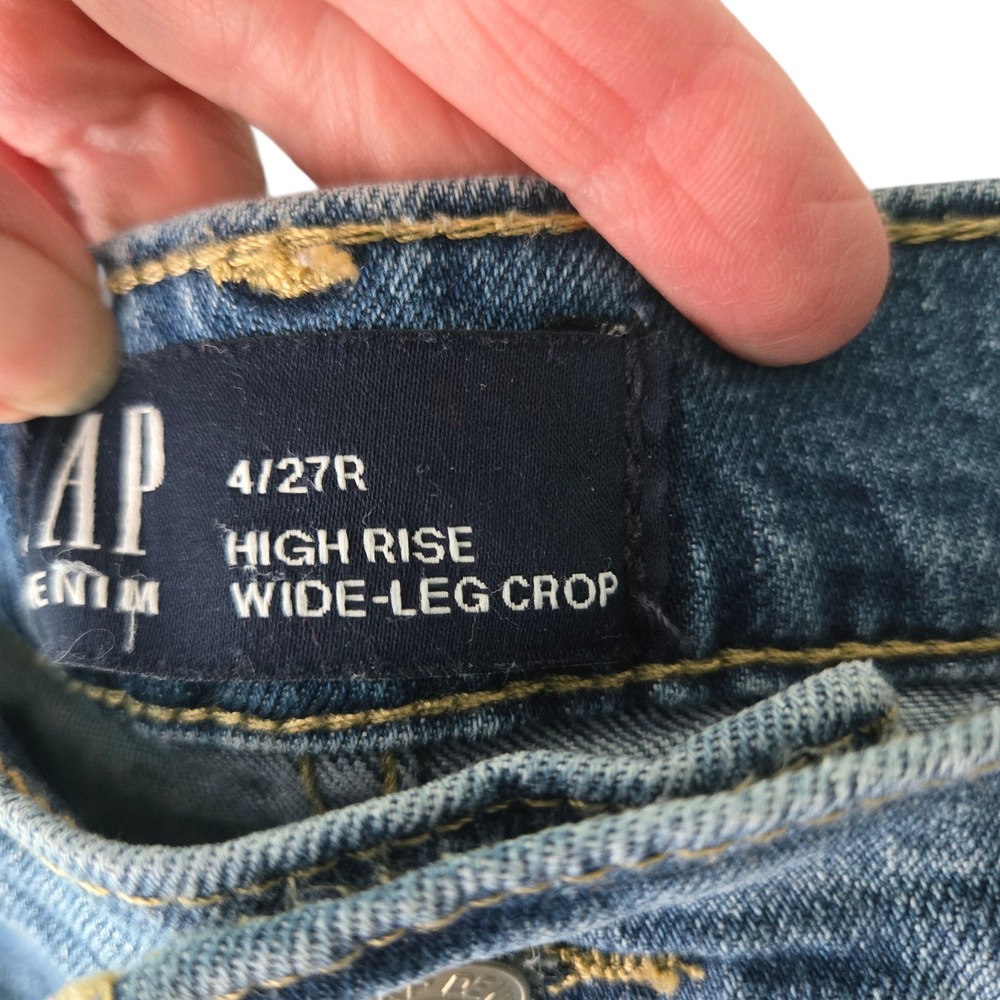 GAP Women's Denim High Rise Wide Leg Crop Dark Wash Seam Jeans 4/27R 733293-00 - Picture 3 of 15